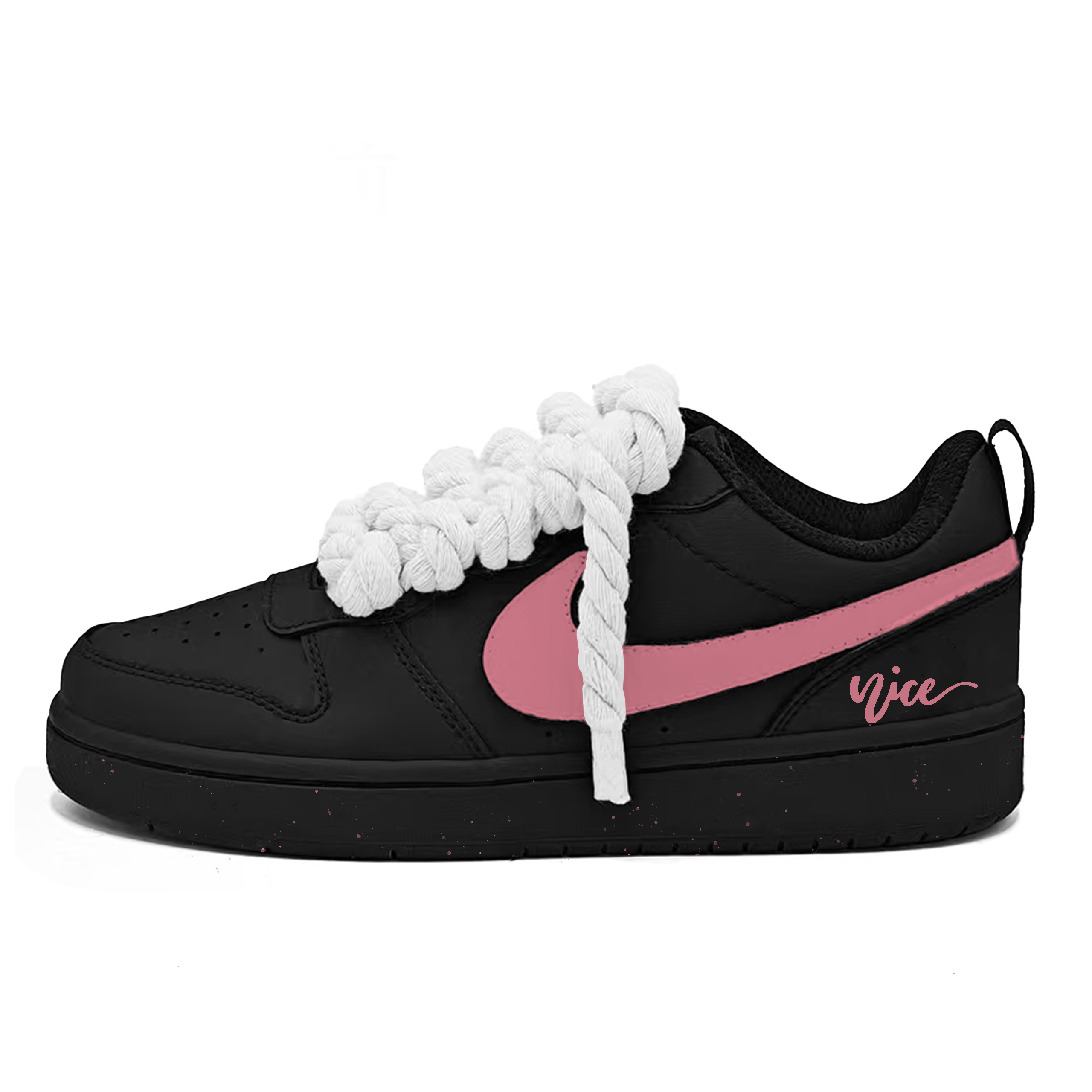 

Nike Court Borough Black Tide Pink Undertone Slip Resistant низкие детские скейтбординг кроссовки Black Pink