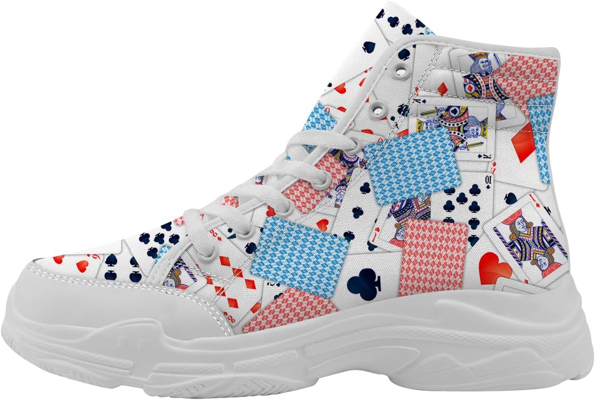 

Кеды с высоким верхом с игральными картами для женщин и мужчин, парусиновые платформенные туфли на шнуровке, подарки для него и нее Generic, красный/синий