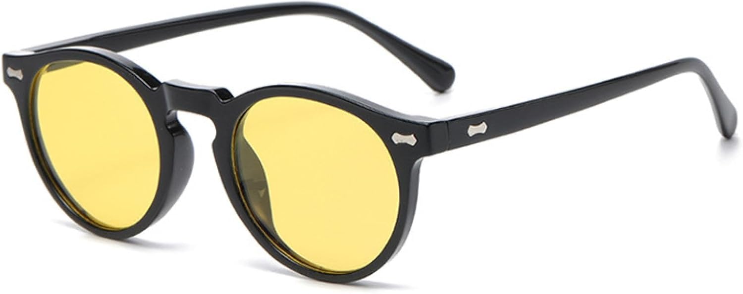 

Ретро круглые солнцезащитные очки для женщин, модные, с заклепками, защита от УФ-излучения UV400, для мужчин, панк, темно-зеленые солнцезащитные очки VVTWSSW, Black Yellow