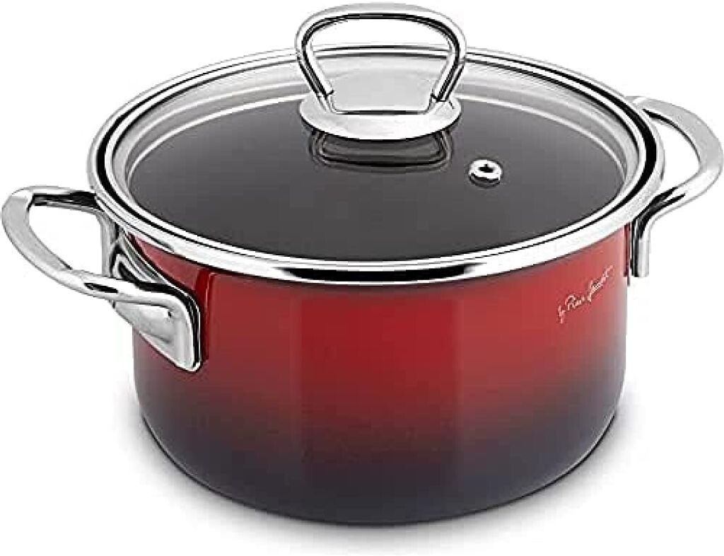 

Эмалированная кастрюля с крышкой, диаметр 16 см, 1,8 л, красный/черный Lamart