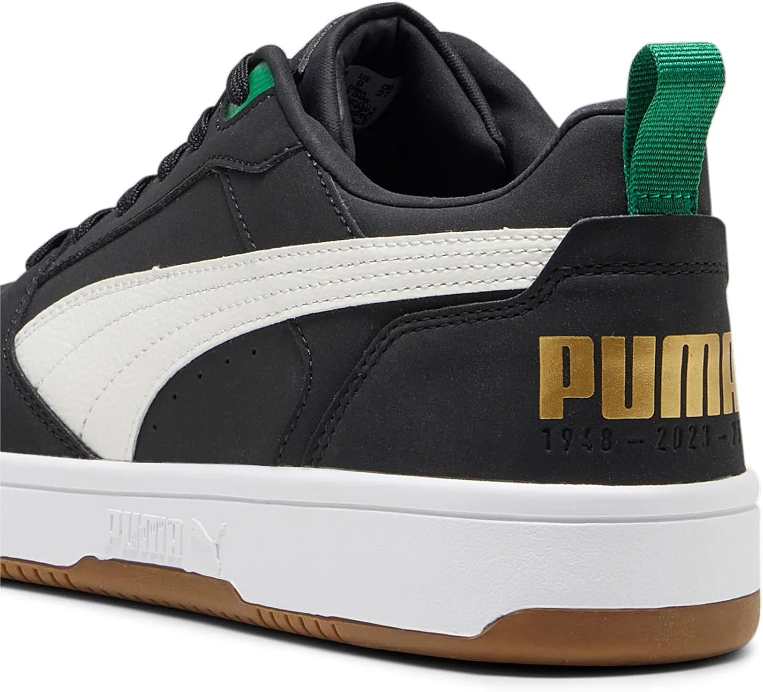Кроссовки PUMA Unisex Rebound V6 Low 75 Years, 3-Puma Black Warm White Archive Green Gold Pristine — фото 4