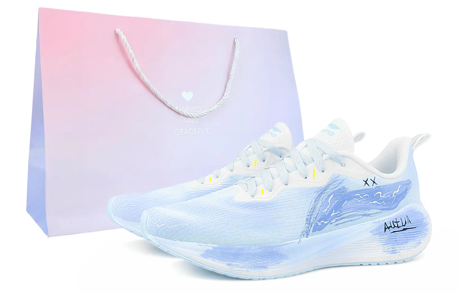 

Кроссовки Li-Ning Wuyue для бега и повседневной носки, мужские, сине-фиолетовые, с амортизацией, противоскользящей и износостойкой подошвой, низкие