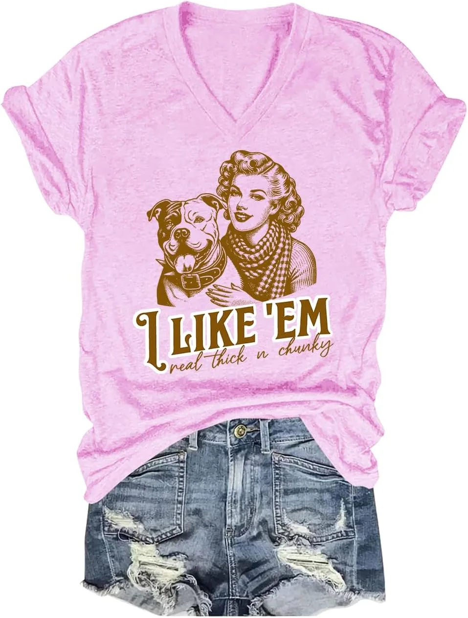 Футболка V-Neck с принтом I Like 'Em Real Thick and Chunky Pitbull