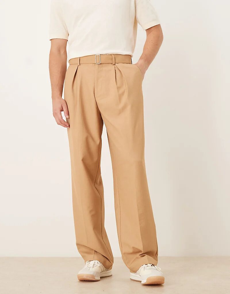

Широкие брюки ASOS DESIGN с поясом и складками спереди, верблюжий цвет