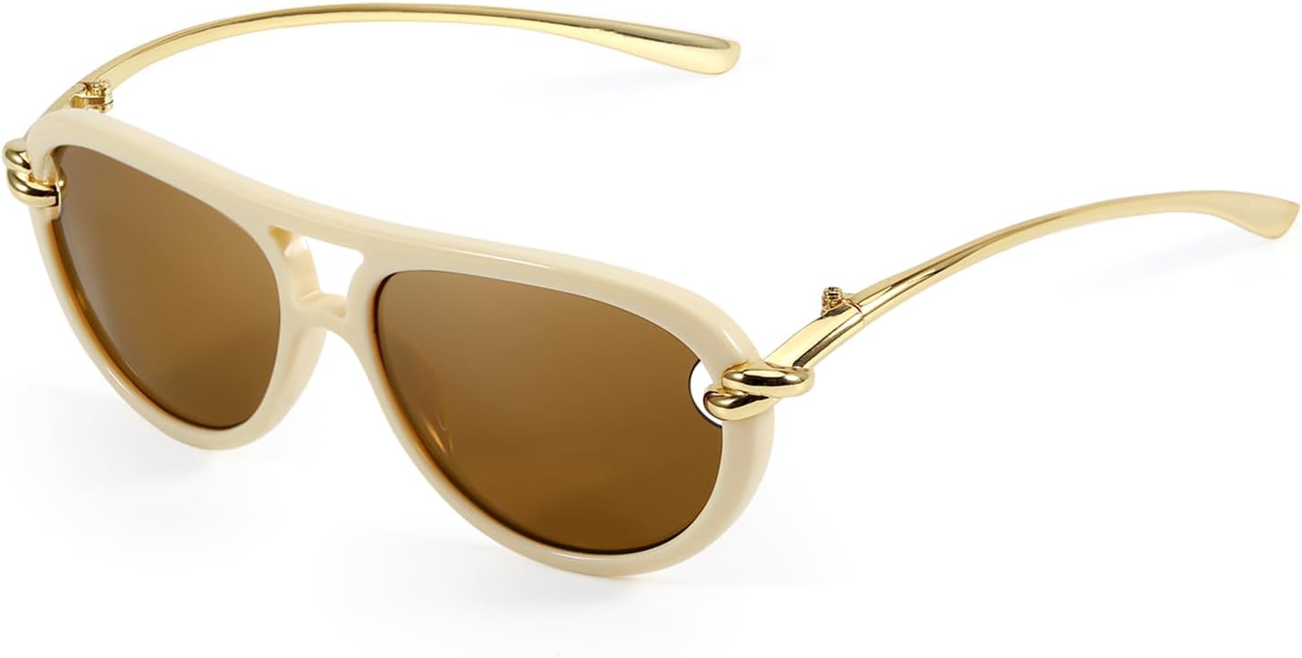 

Крупные солнцезащитные очки-авиаторы для женщин с золотыми дужками, модные, большие, с двойной перемычкой, дизайнерские женские очки 2026 года DreamCalf, A- Yellow/Brown