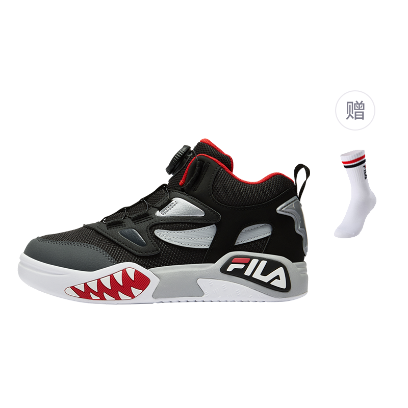 FILA KIDS Heritage FHT противоскользящие износостойкие мид-топ детские скейтбординг кроссовки Black/Shadow Black Gray подростковые