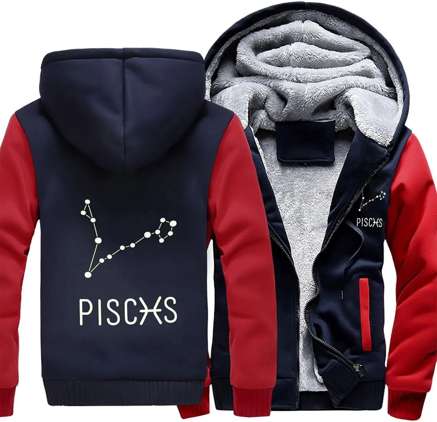 Толстовка с капюшоном Pisces Constellation на молнии, флисовая, красный — фото 3