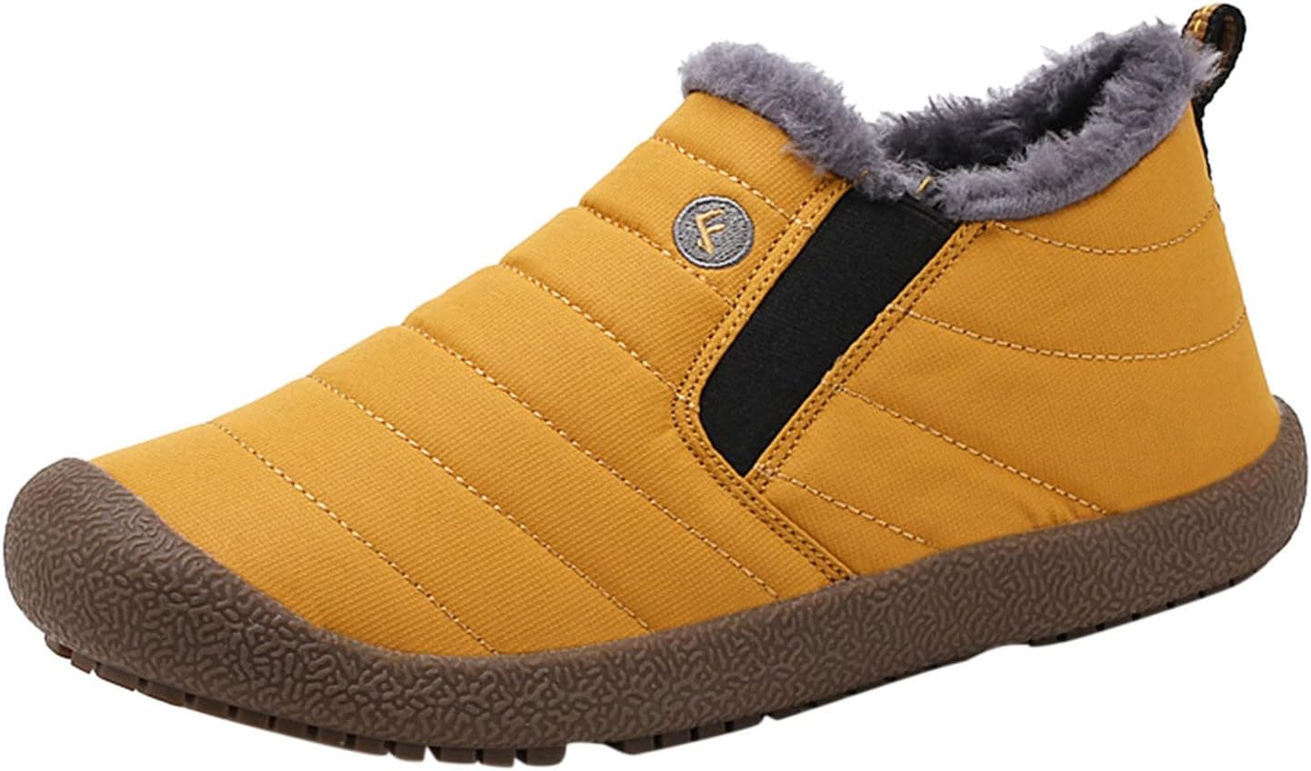 

Зимние ботинки выше щиколотки с мехом, флисом и льняной подкладкой, водонепроницаемые, уличные, на резиновой подошве, слипоны для женщин и мужчин Generic, желтый