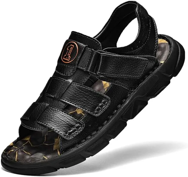 

Men's Сандалии Leather Open Toe Outdoor Sport Adjustable Summer Beach Shoes Mecolop, черный