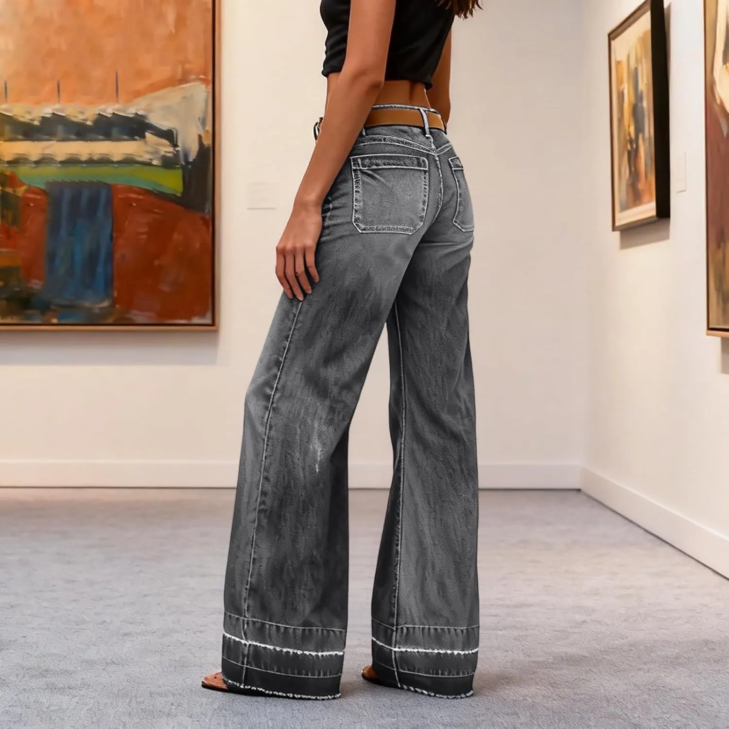 Прямые джинсы для женщин Stretchy Vintage Baggy Y2K Zimbaplatinum — фото 2