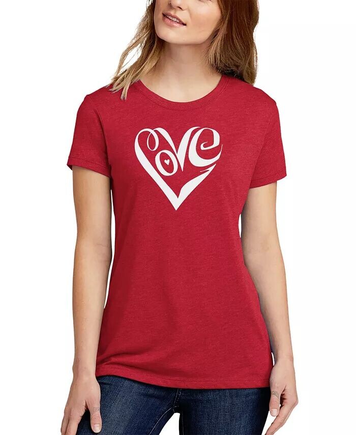 

Женская футболка Premium Blend Word Art Script Love Heart LA Pop Art, красный