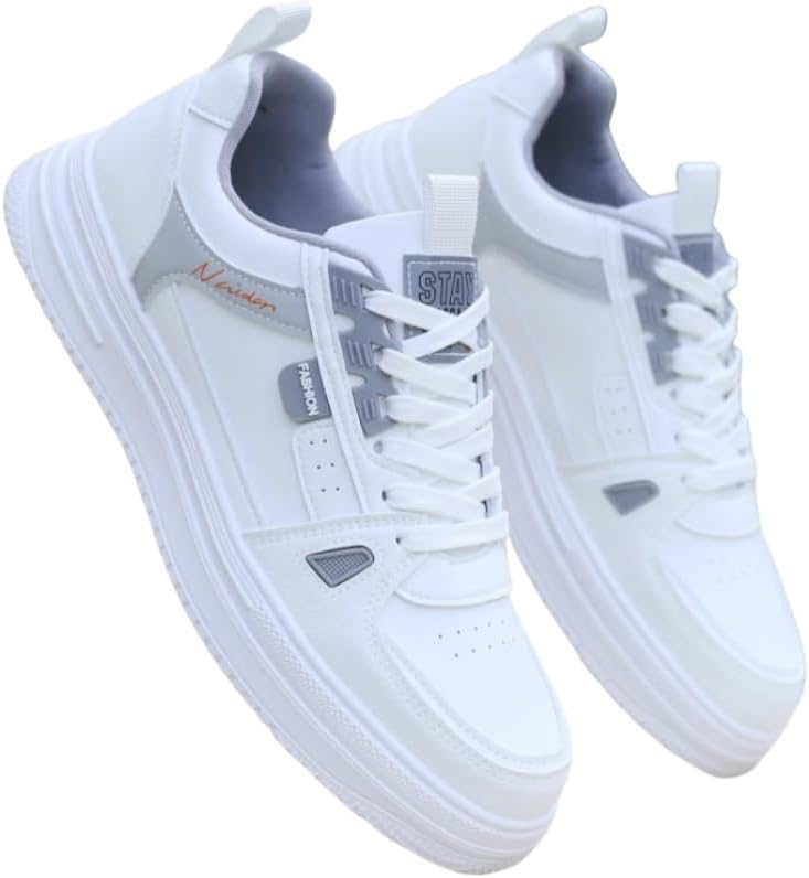 

Легкие спортивные мужские кроссовки - шнуровка, амортизирующая подошва из EVA/PU - низкие скейт-кроссовки, подходящие для занятий в спортзале и повседневной носки Fmshi, белый/серый