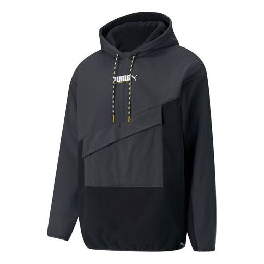 

Толстовка fleece lined casual drawstring hooded splicing pullover black Puma, черный