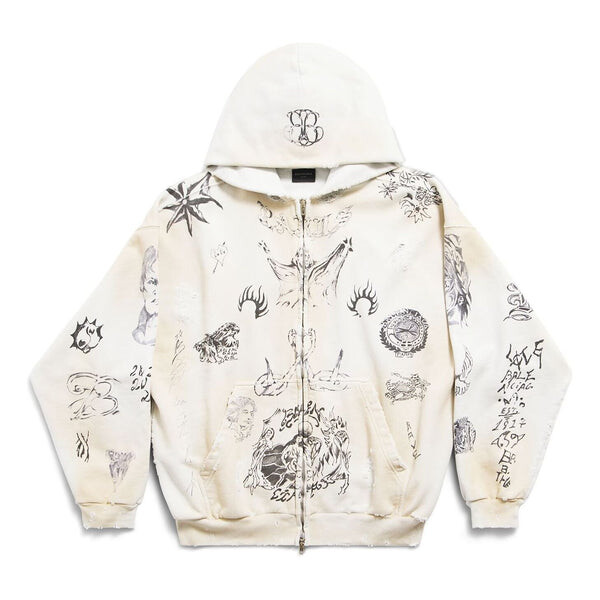 

Куртка tat zip-up hoodie medium fit 'off white black' Balenciaga, белый
