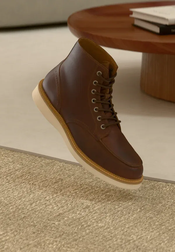 Ботинки кожаные Selected, модель moc toe lace up ankle boots, цвет коньяк
