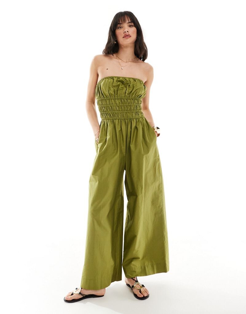 

ASOS DESIGN — комбинезон цвета хаки с рюшами и широкими штанинами