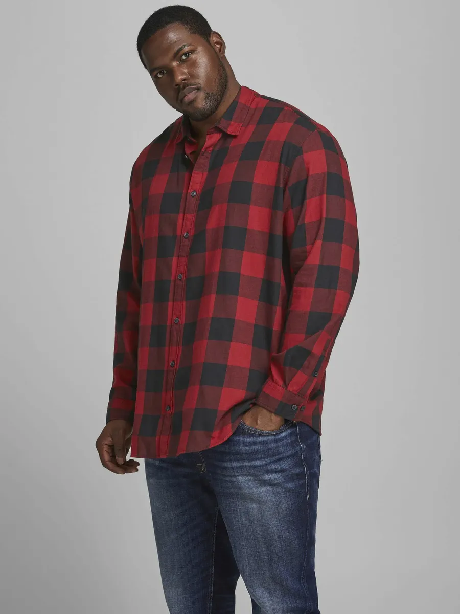 

Рубашка в клетку Jack & Jones PlusSize "GINGHAM TWILL SHIRT", до размера 6XL, цвет Rot-Kariert