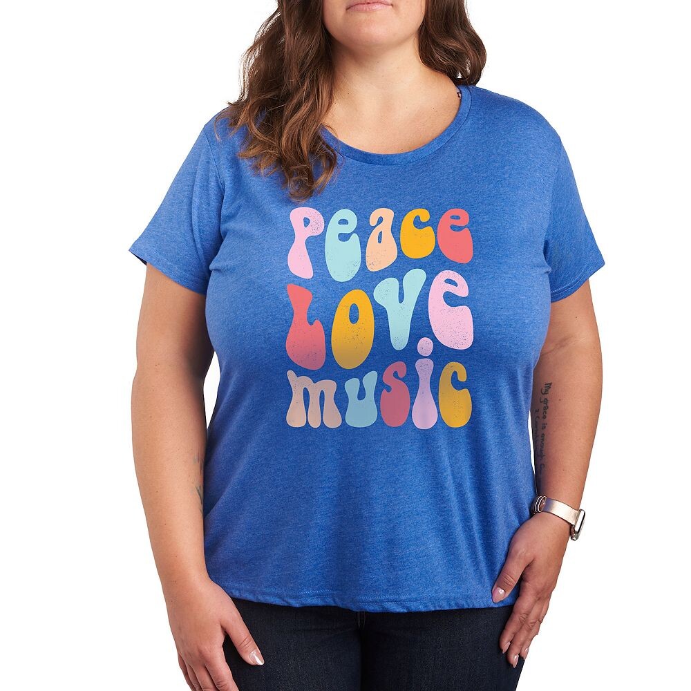 

Футболка Plus Peace Love Music с потертым рисунком, цвет Heather Royal Blue