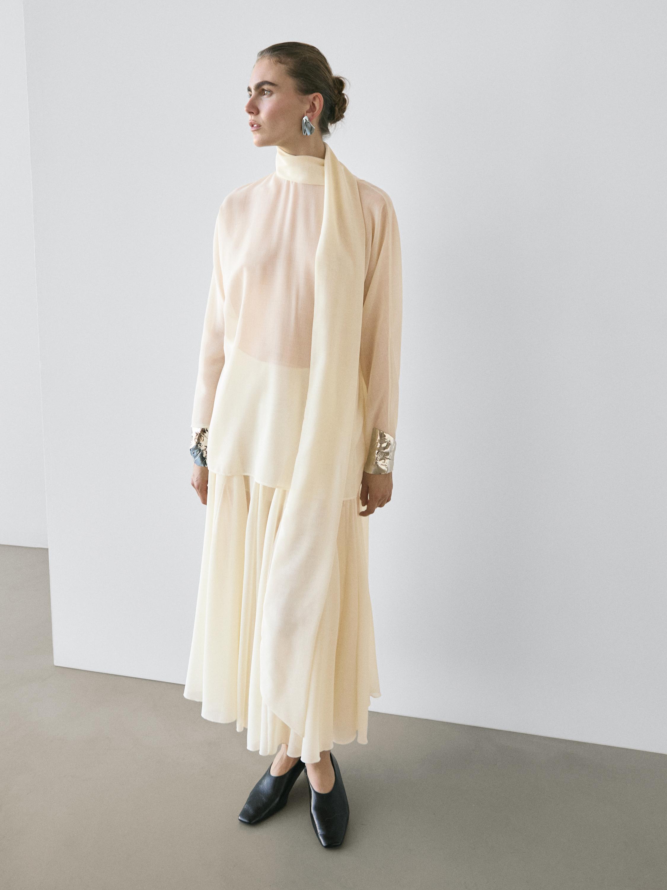 

Летящая блуза с завязками - Studio Massimo Dutti, cream