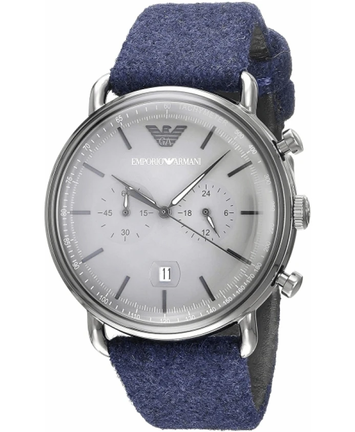 

Часы из нержавеющей стали с кожаным ремешком из бронзы Emporio Armani, синий