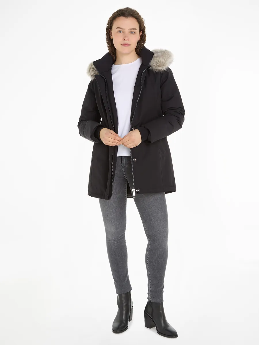 

Tommy Hilfiger парка "PADDED PARKA OF FUR", с капюшоном, с ребристыми манжетами на манжетах, черный