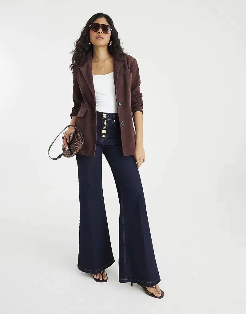 

Джинсы River Island Palazzo с декоративными пуговицами спереди из темного денима