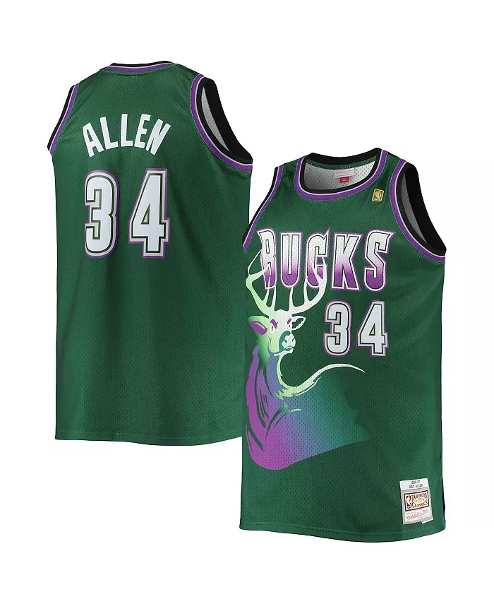 

Мужская майка Ray Allen Hunter Green Milwaukee Bucks Big and Tall 1996-97 Hardwood Classics Swingman Mitchell & Ness