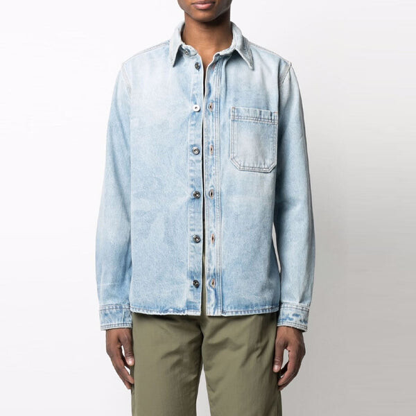 Рубашка men's ss21 lapel buckle long sleeves blue shirt Off-White, синий — фото 2