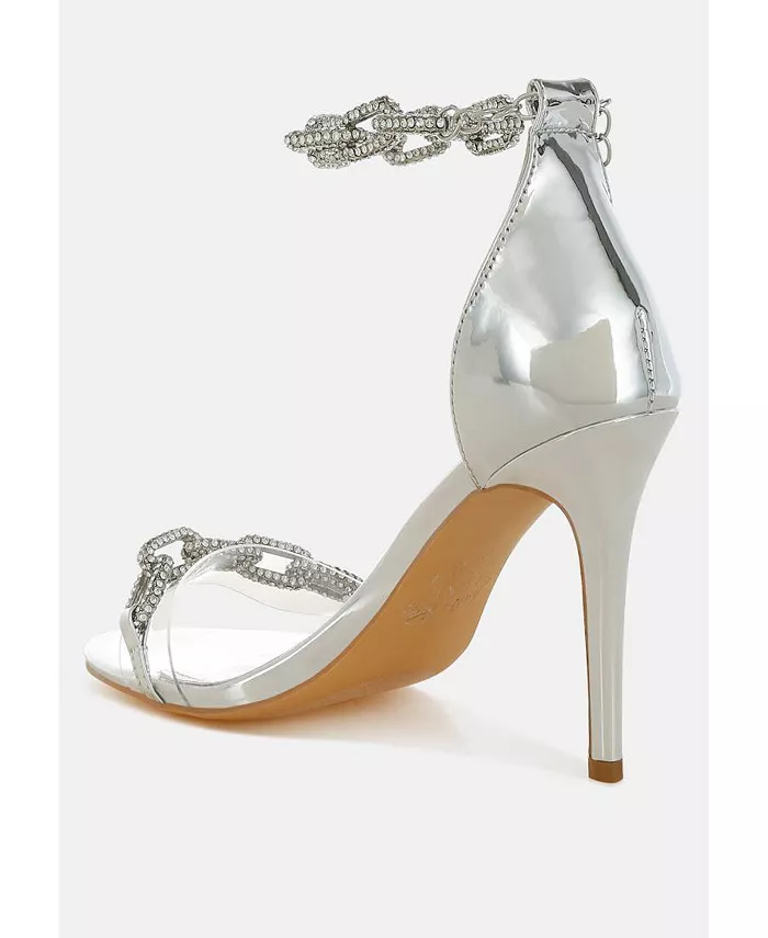 Traben Rhinestones Chain Metallic Stiletto Sandals – Траберн Блестящие Сандалии на Шпильке с Цепочками London Rag, серебряный — фото 3