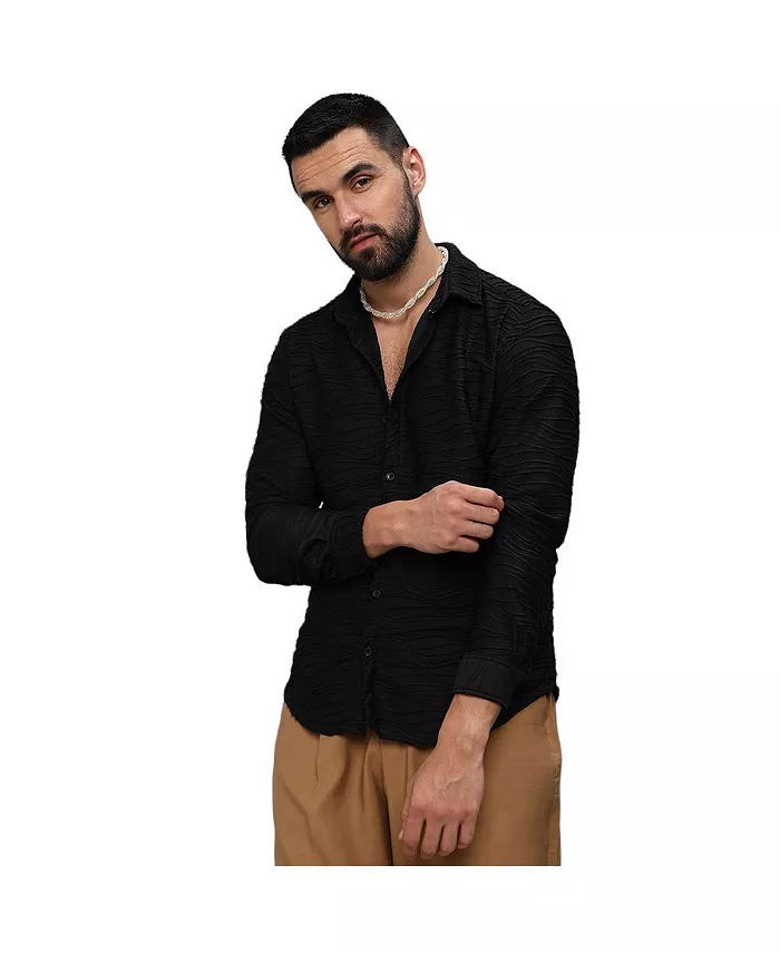 

Мужская рубашка Midnight Black Self-Design Wave Campus Sutra, черный