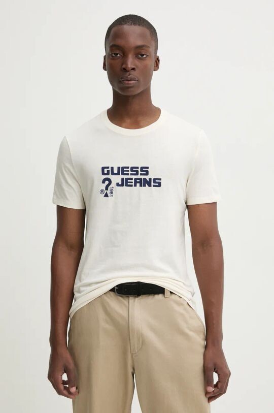 

Хлопковая футболка Guess Jeans, бежевый