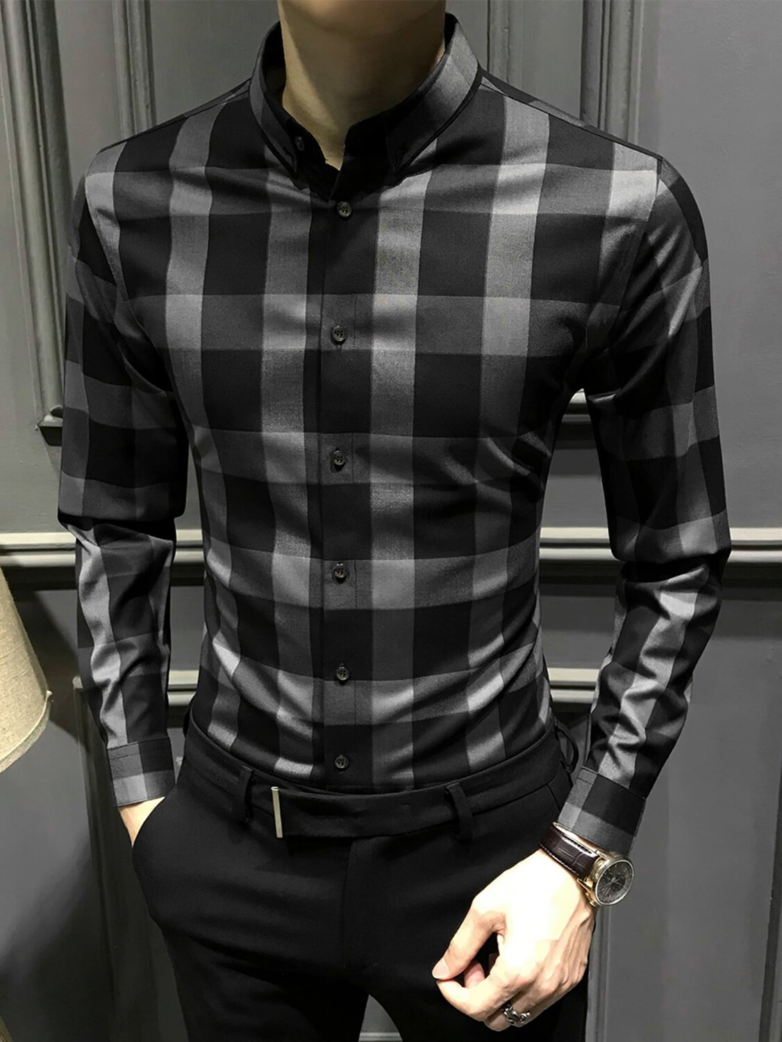 

Рубашка мужская в клетку Manfinity Homme с длинным рукавом, серый / черный