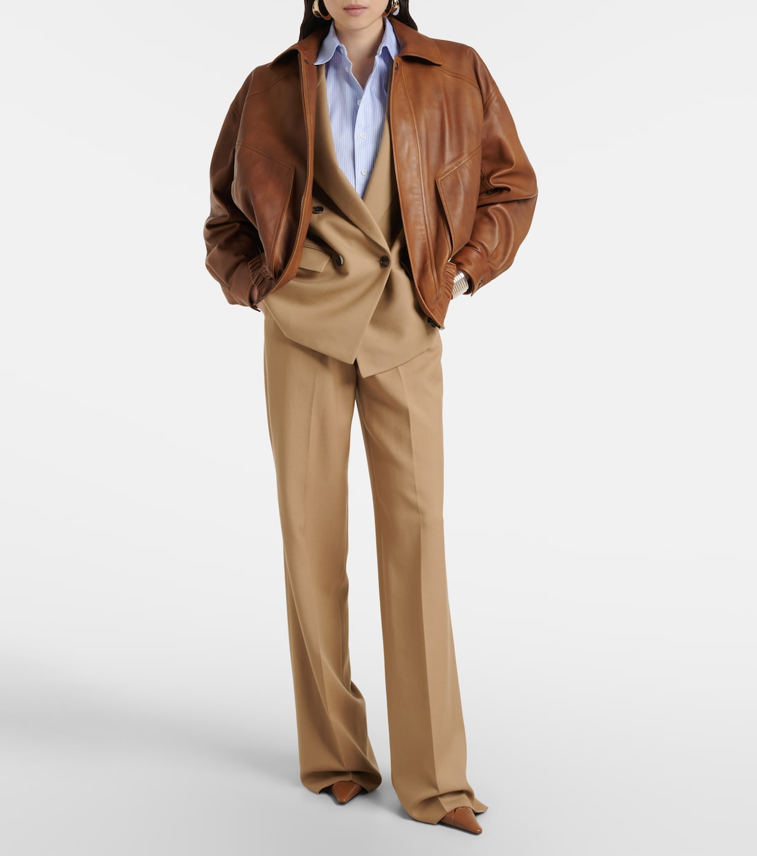 Babylone Breteuil 90 кожаные туфли-лодочки на ремешке Saint Laurent, Macadamia (Light Bronze) — фото 3