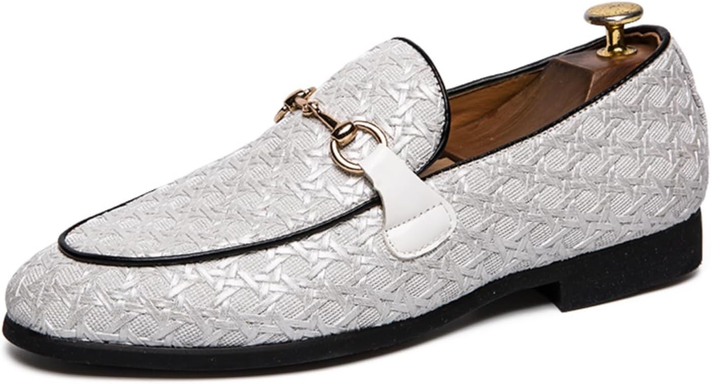 

Мужские текстурированные лоферы, элегантная официальная обувь - стильная для деловых мероприятий, гала-вечеров и официальных встреч Kpdwfms, белый