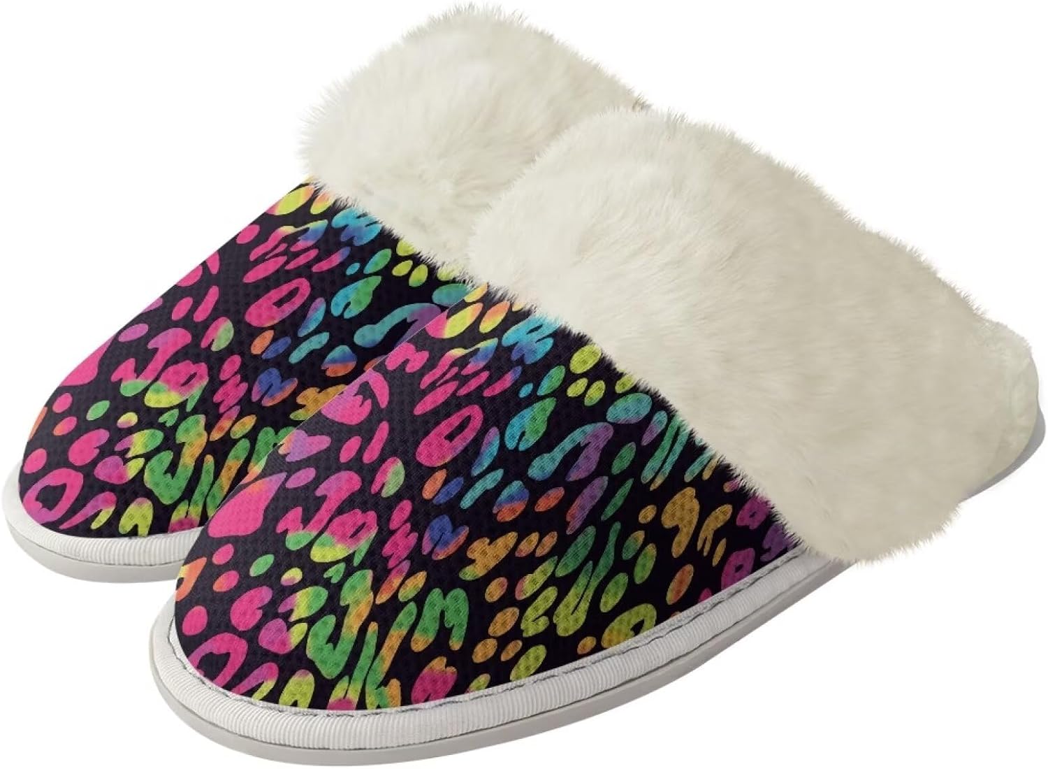 

Тапочки Glomenade для женщин и мужчин с отделкой из фланели, домашние туфли с памятью формы, закрытым носком и мягкой подошвой, для использования дома и на улице, Rainbow Leopard