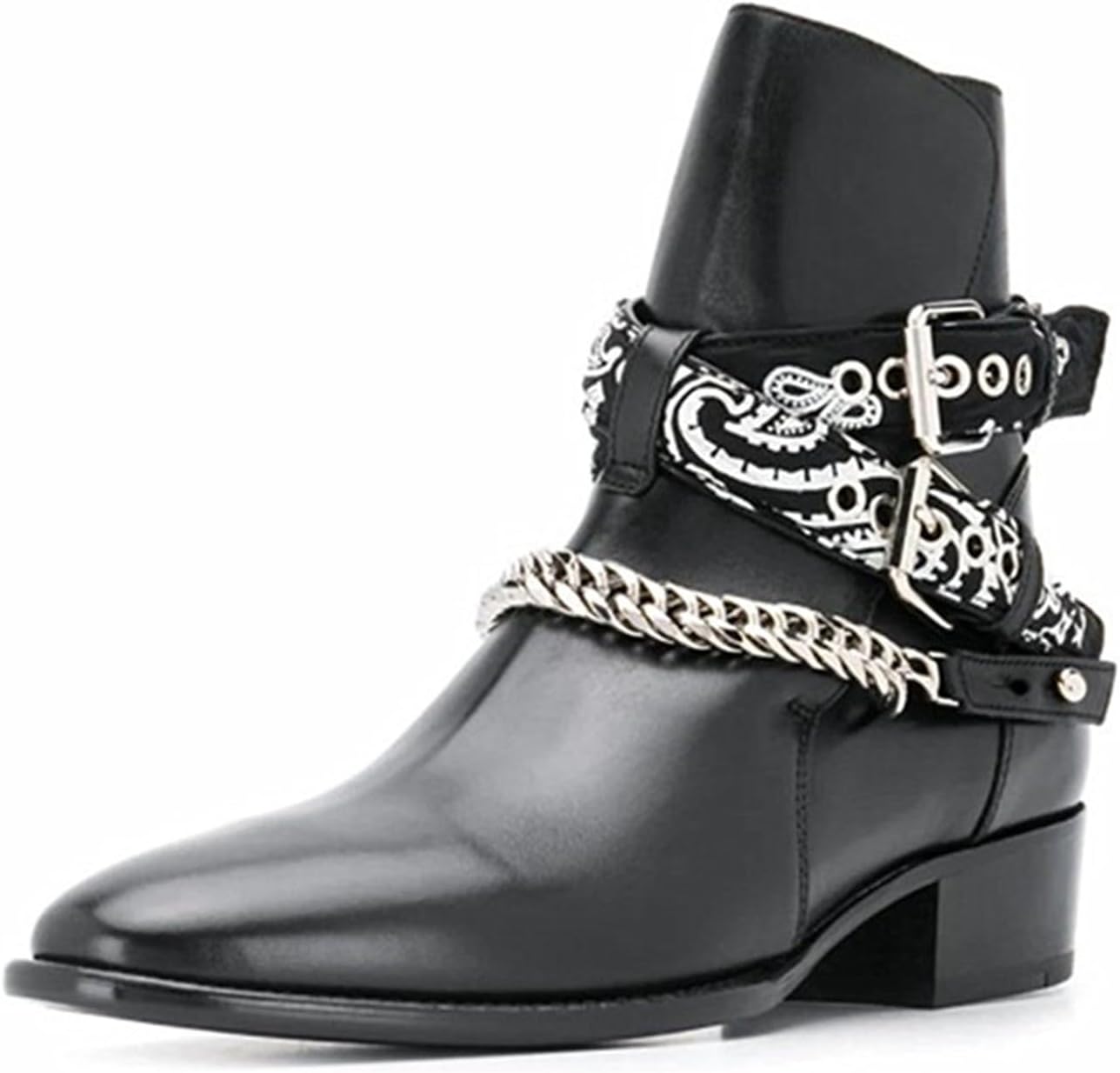 

Мужские ботинки Santimon из кожи верхнего слоя, повседневные и нарядные, в стиле рок-звезды, с заостренным носком, цепочкой на щиколотке, челси вестерн с двойной пряжкой для концертов, сцены, вечеринок и ночных прогулок, черный