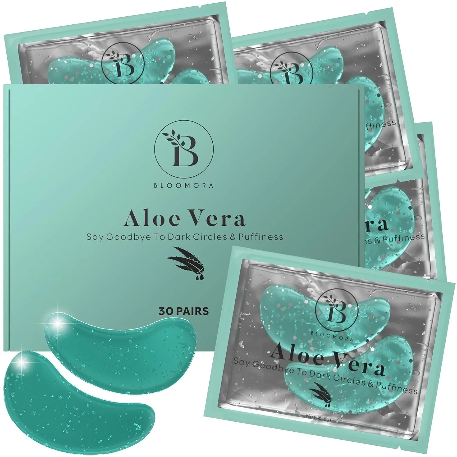 Патчи для глаз с алоэ вера и гиалуроном, 30 пар Bloomora, Green