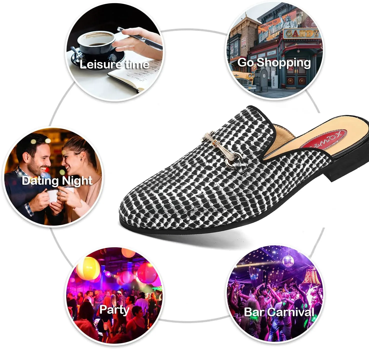 

Мужские слипоны-мюли с золотой пряжкой, модные кожаные повседневные и официальные тапочки без задника XQWFH, черный