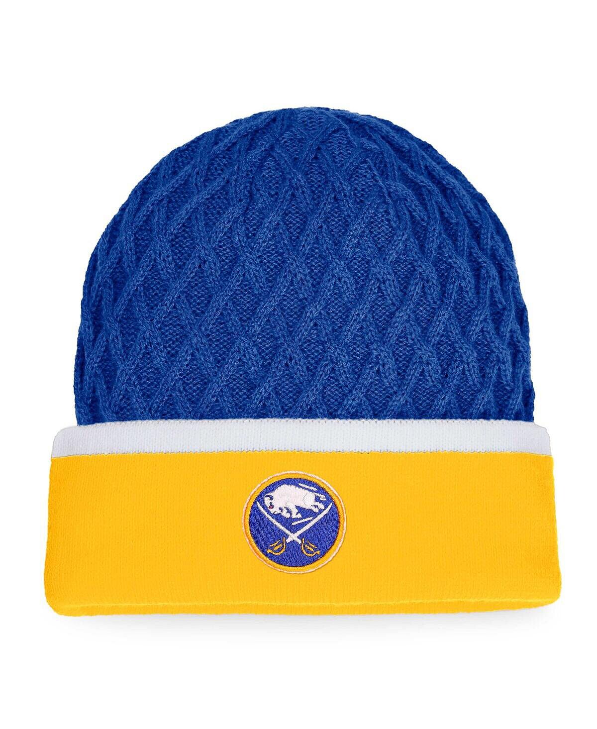 

Мужская фирменная золотистая вязаная шапка Royal Buffalo Sabres Iconic в полоску с манжетами Fanatics