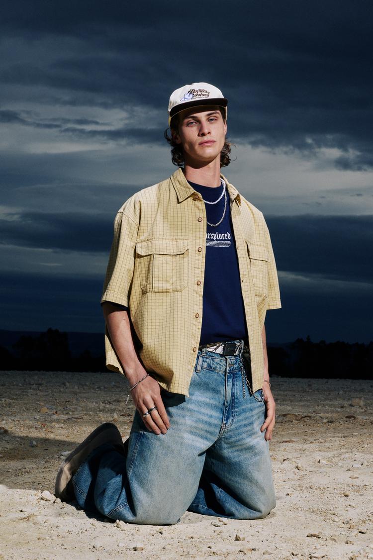 

Рубашка в клетку с короткими рукавами Pull And Bear, охра