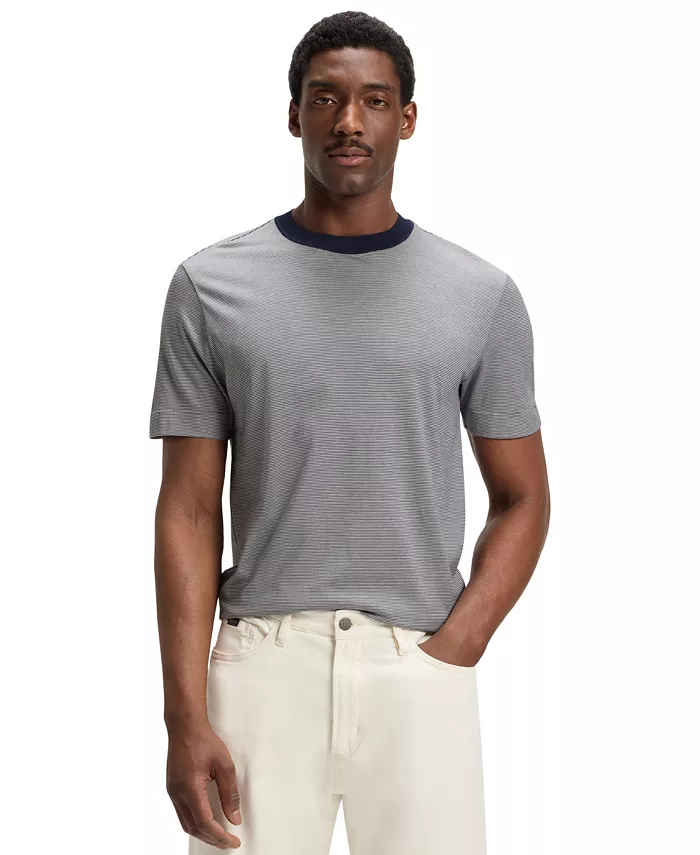 

Мужская хлопковая футболка с шелком Fineline Stripe Hugo Boss, синий