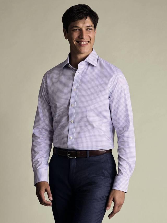 

Хлопковая сорочка в клетку с облегающим кроем Charles Tyrwhitt, Lilac Purple