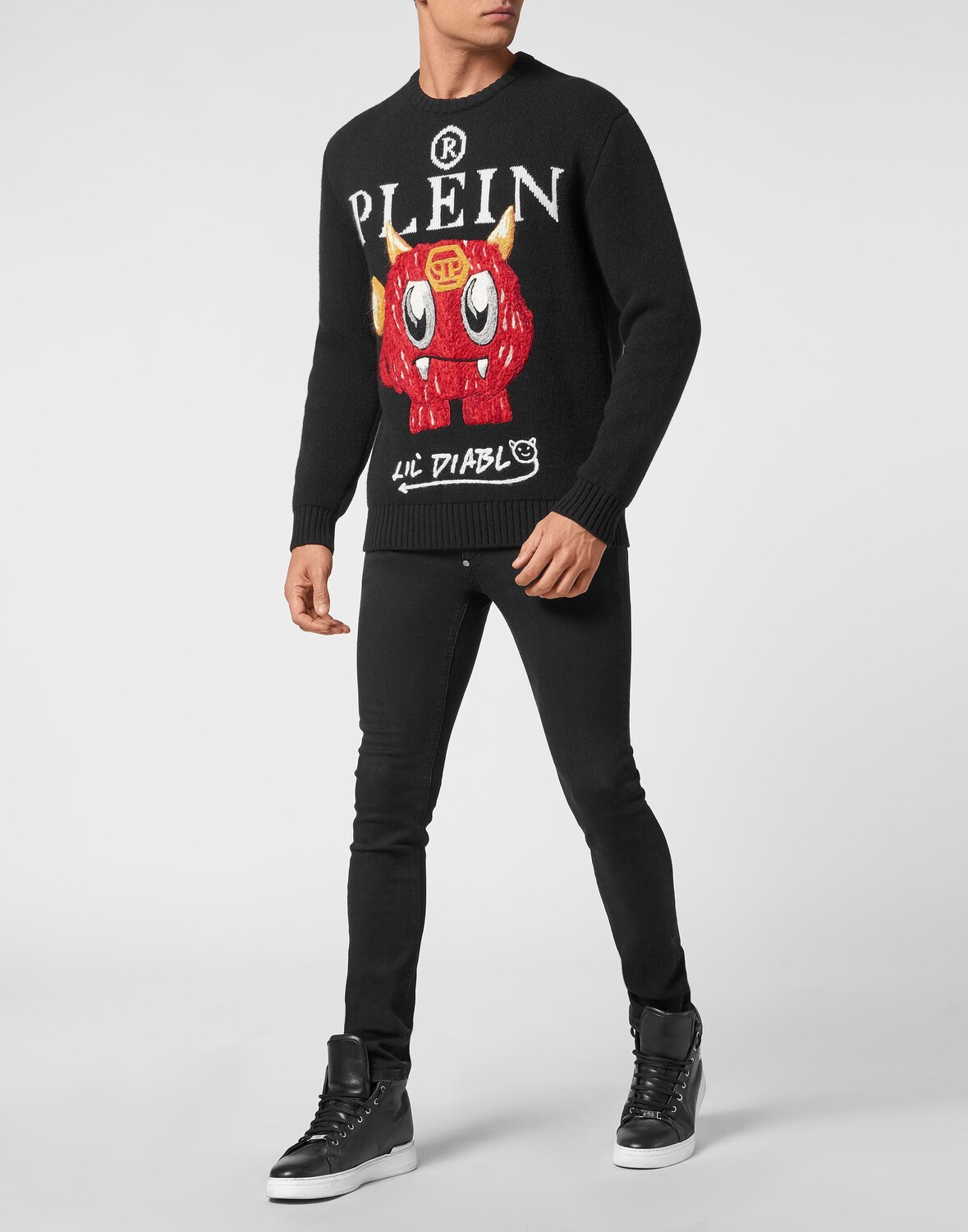 

Пуловер из мериносовой шерсти с круглым вырезом LS Philipp Plein, черный