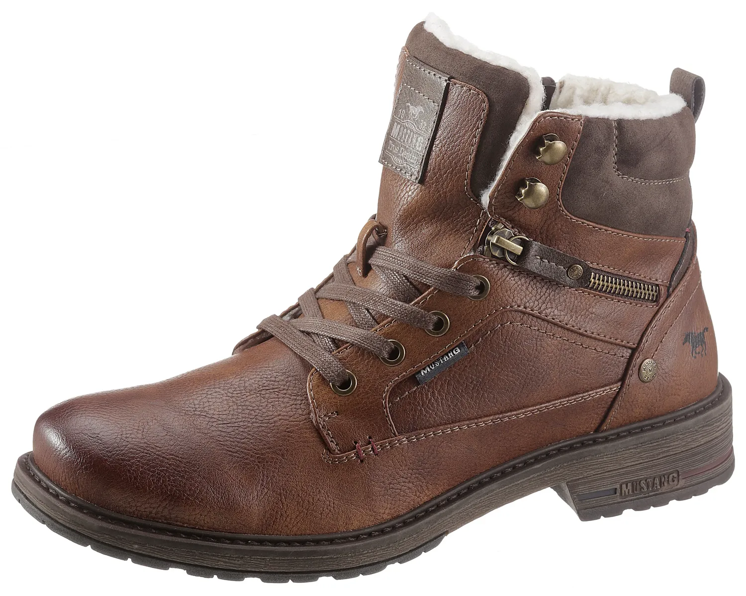

Зимние ботильоны Mustang Shoes с декоративной молнией снаружи, коричневый
