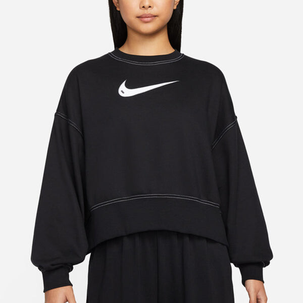 Свитер sportswear swoosh logo embroidered loose knit short round neck pullover black hoodie Nike, черный — фото 4
