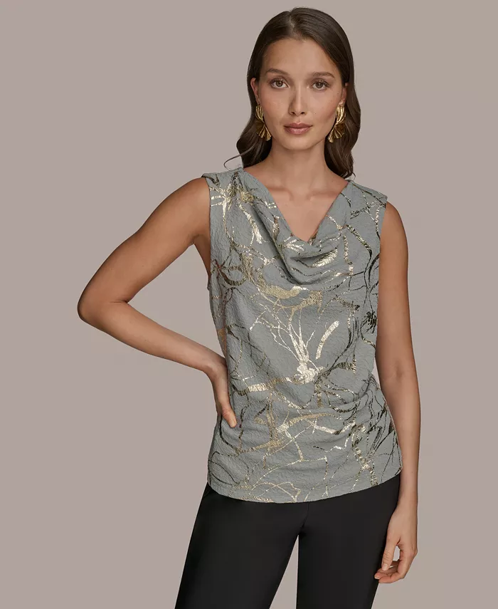 

Женский топ без рукавов с воротником-хомутиком и фольгированным принтом Donna Karan New York, зеленый