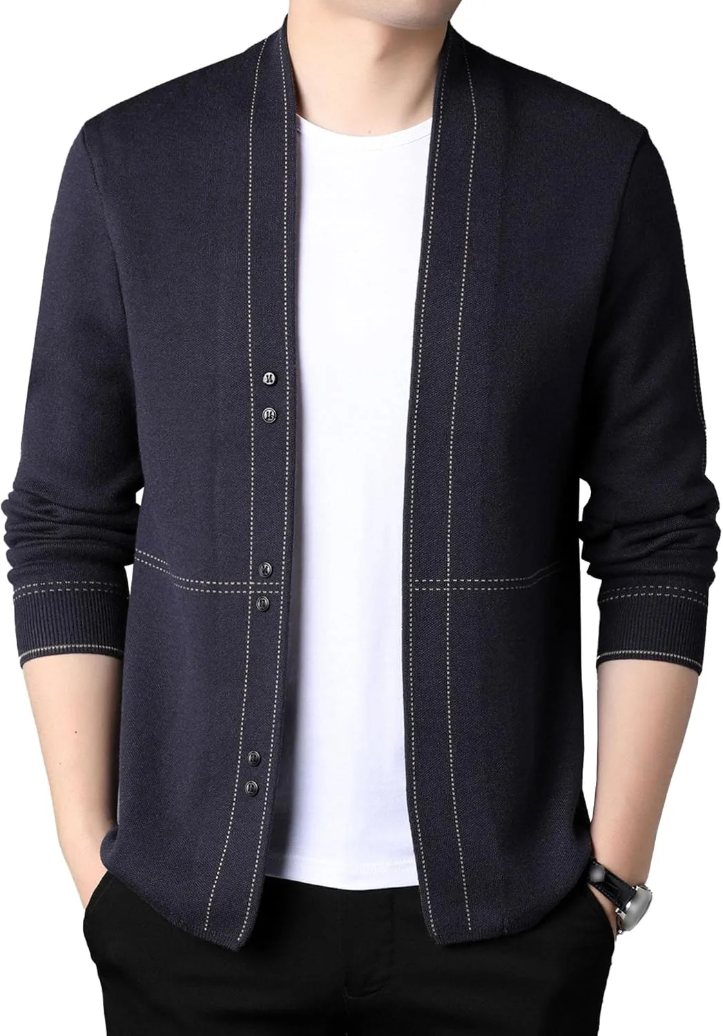Кардиган мужской с воротником стойкой, slim fit, кабельная вязка