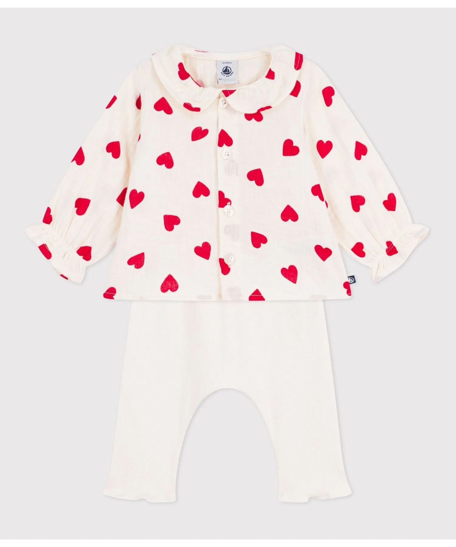 Детский комплект из хлопка с сердечками PETIT BATEAU бежевый — фото 3