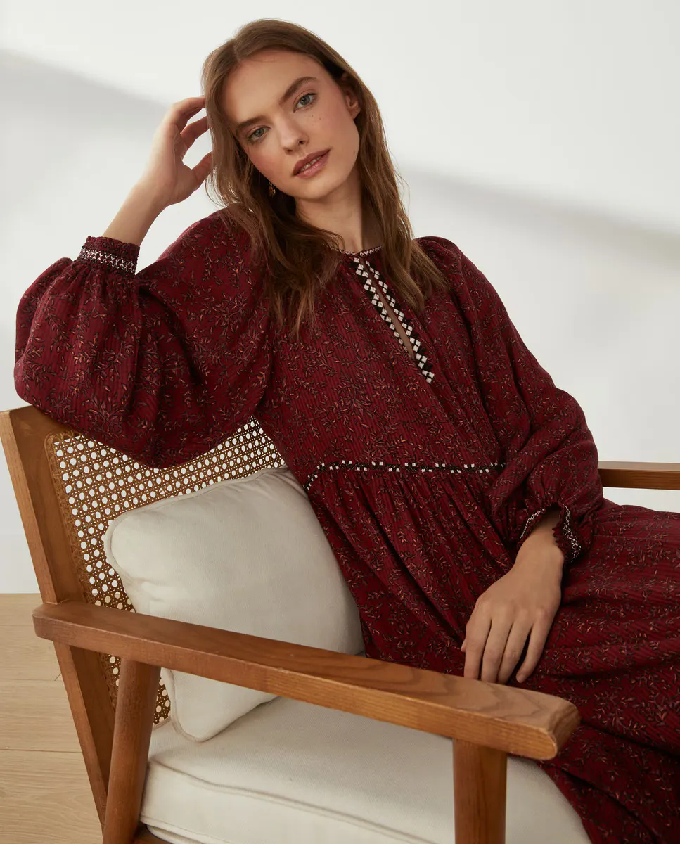 

Длинное платье с вышитыми бретелями Southern Cotton, красный