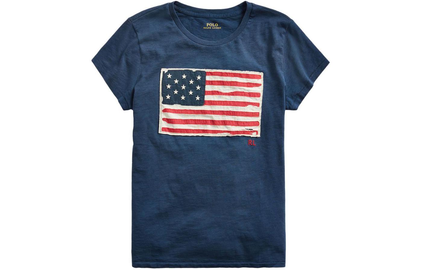 

Футболка с аппликацией в виде флага Polo Ralph Lauren, синий